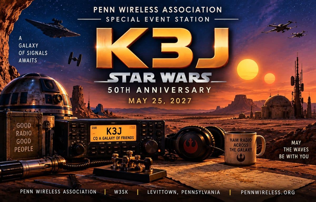 K3J QSL card: Star Wars 50th anniversary, May 25, 2027