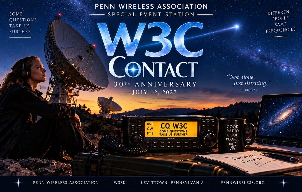 W3C QSL card: Contact 30th anniversary, July 12, 2027